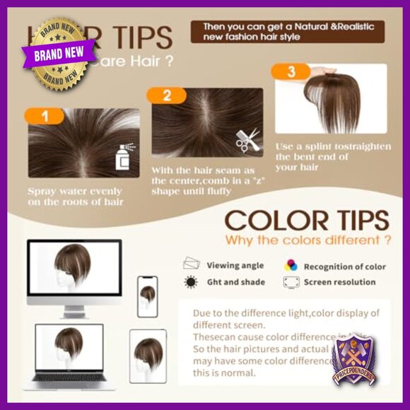 Real Human Hair Topper with Bangs for Thinning Hair, 14in Clip-in